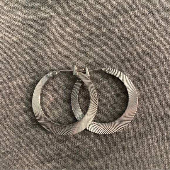 Silver Textured Hoop Earrings - Picture 3 of 4